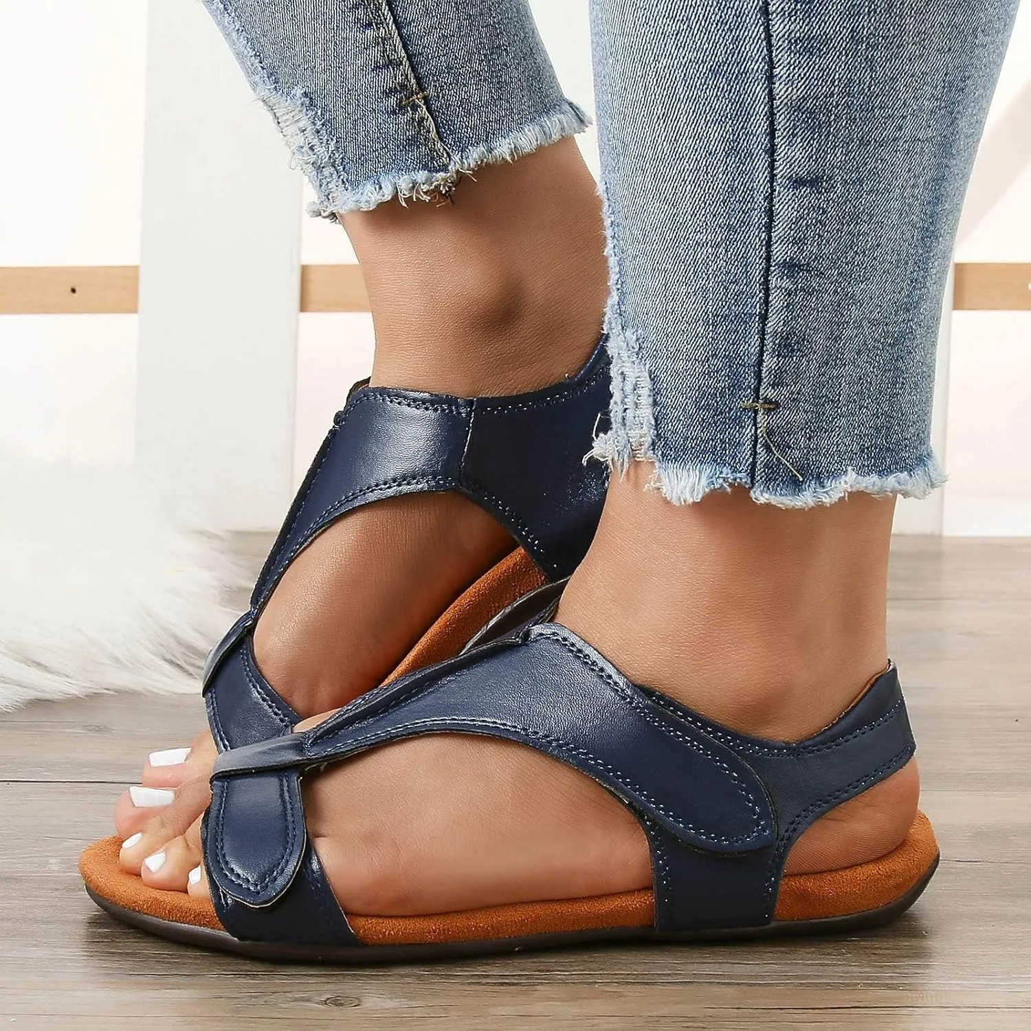 Cathalem Women's Comfy Orthotic Sandals 2024 Womens Arch Support Flat Sandals Flat Arch Massage Casual Beach Sandals
