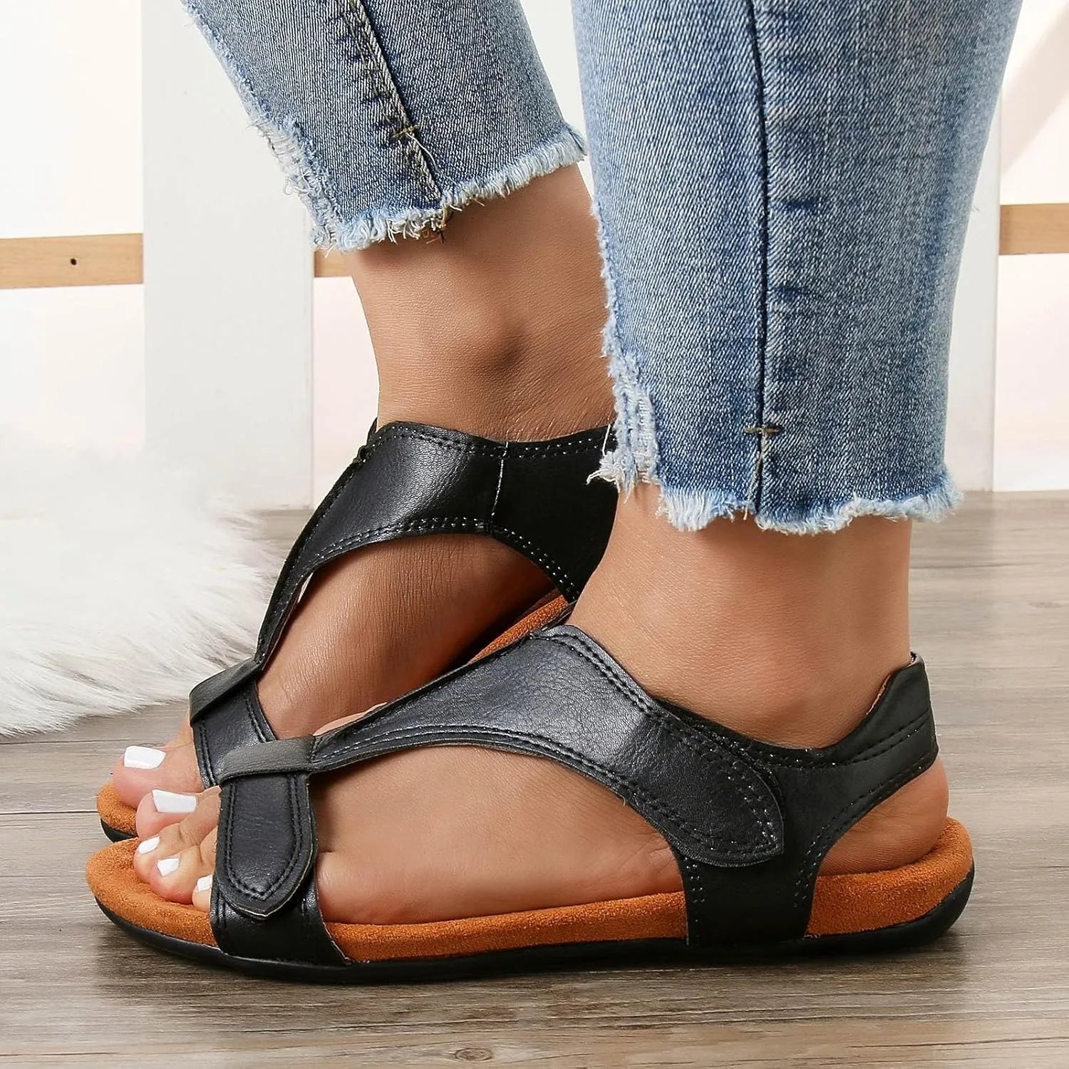 Cathalem Women's Comfy Orthotic Sandals 2024 Womens Arch Support Flat Sandals Flat Arch Massage Casual Beach Sandals