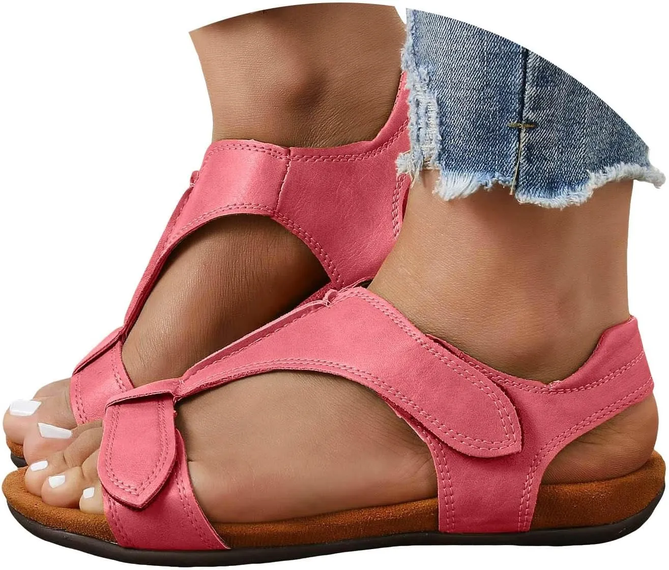 Cathalem Women's Comfy Orthotic Sandals 2024 Womens Arch Support Flat Sandals Flat Arch Massage Casual Beach Sandals