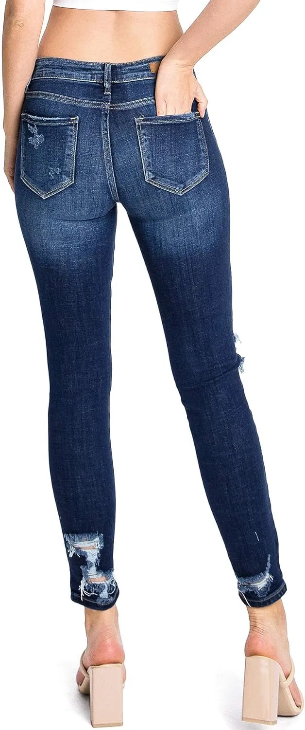 Cello Jeans Women's Juniors Mid Rise Distressed Skinny Jeans