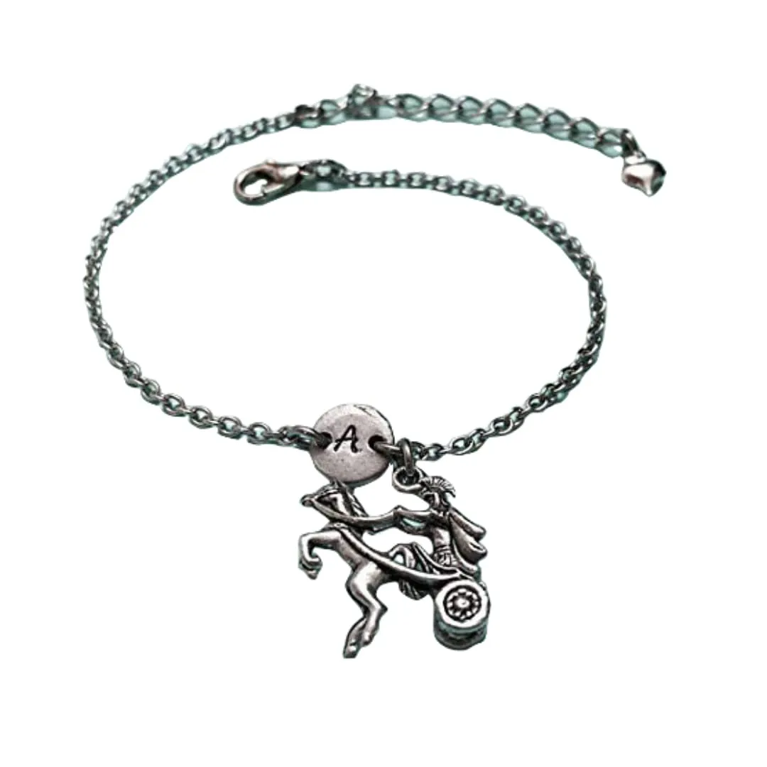 Chariot charm bracelet, chariot charm, greek bracelet, adjustable bracelet, charm bracelet, personalized bracelet, initial, monogram