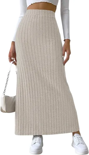 CHARTOU Women Casual Bodycon Stretchy Ribbed Knit Maxi Long Skirt Slit High Waist Pencil Skirt