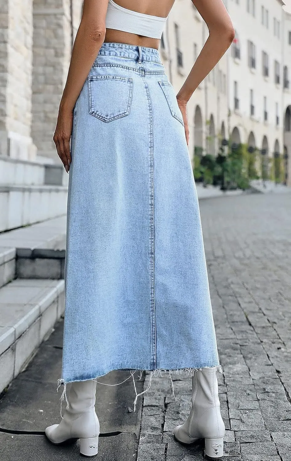 CHARTOU Women High Waisted Long Denim Pencil Skirt Jean Maxi Skirt A Line Skirt
