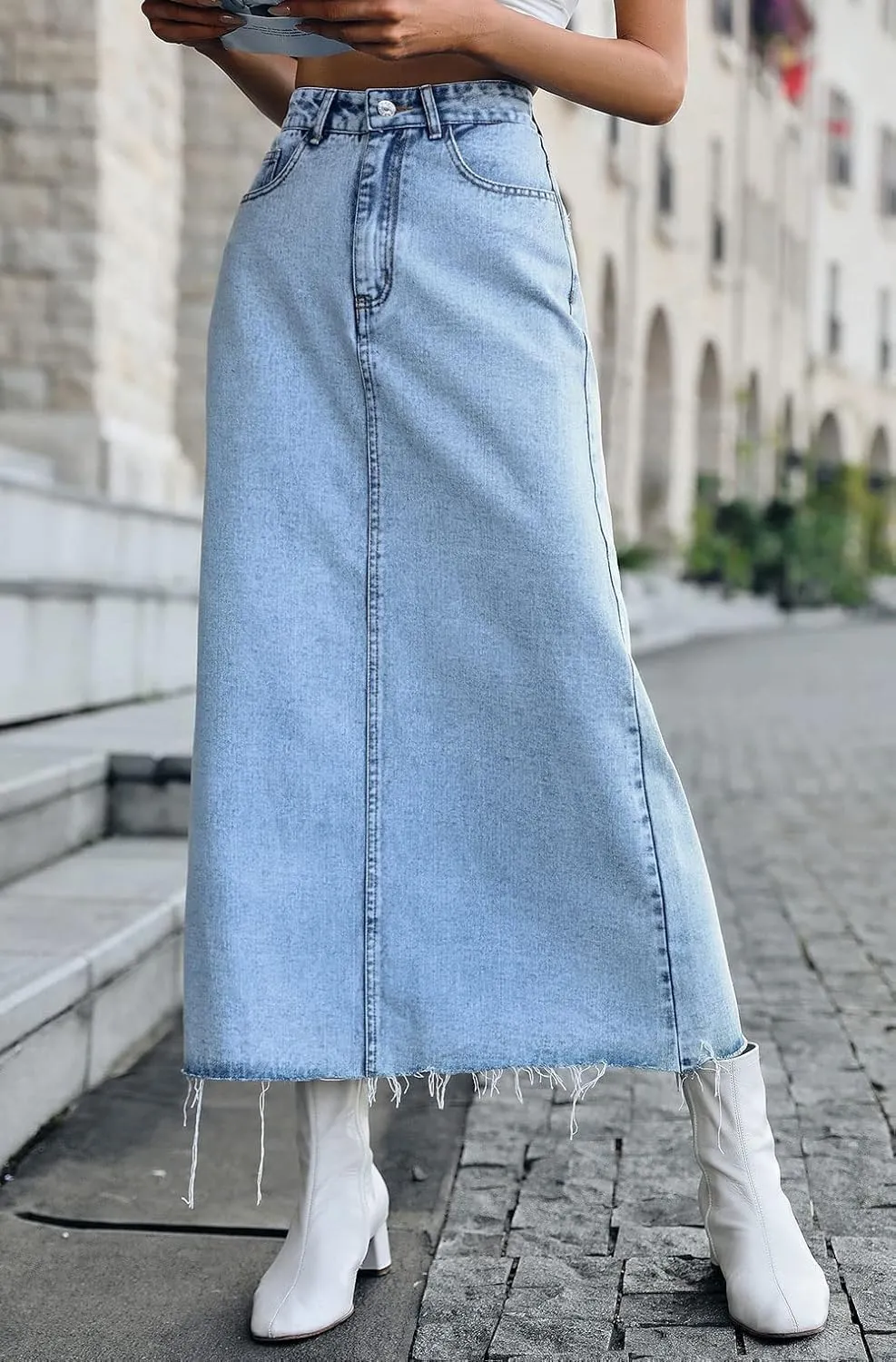 CHARTOU Women High Waisted Long Denim Pencil Skirt Jean Maxi Skirt A Line Skirt