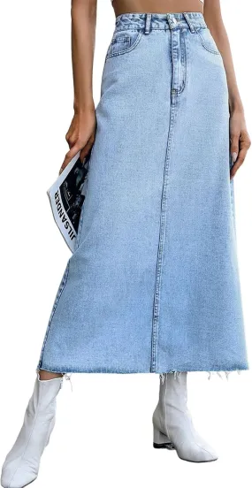 CHARTOU Women High Waisted Long Denim Pencil Skirt Jean Maxi Skirt A Line Skirt