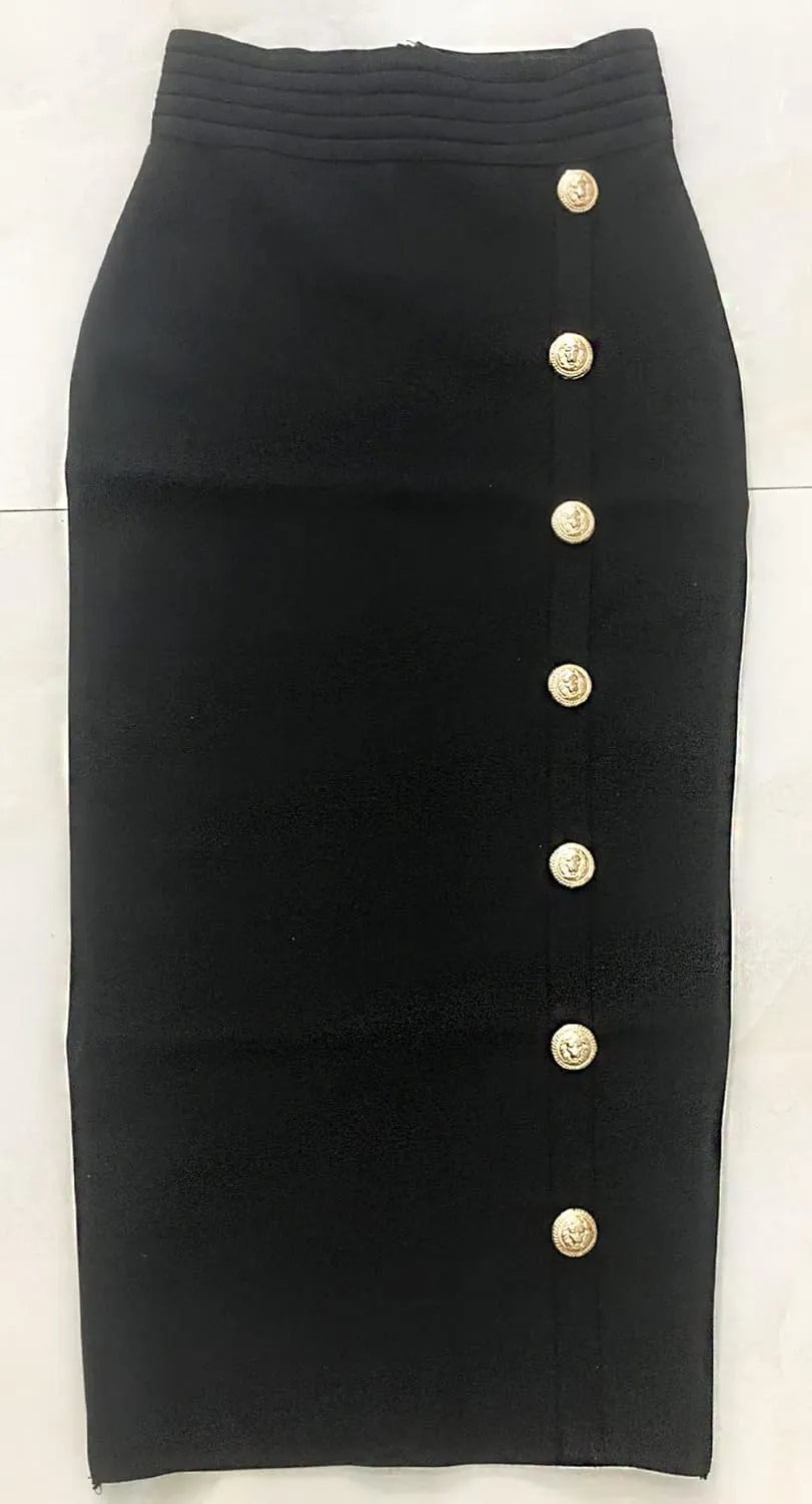 CHARTOU Women Long Bodycon Skirt Pencil Skirt High Waisted Button Zipper Midi Packaged Hip Skinny Skirt