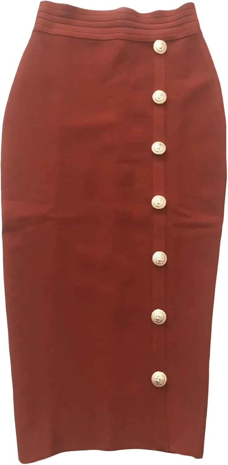 CHARTOU Women Long Bodycon Skirt Pencil Skirt High Waisted Button Zipper Midi Packaged Hip Skinny Skirt