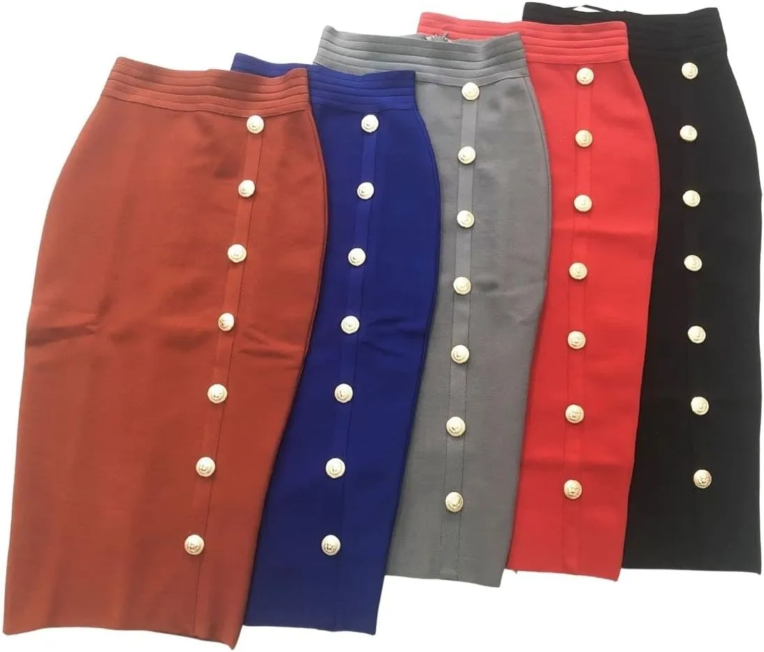 CHARTOU Women Long Bodycon Skirt Pencil Skirt High Waisted Button Zipper Midi Packaged Hip Skinny Skirt