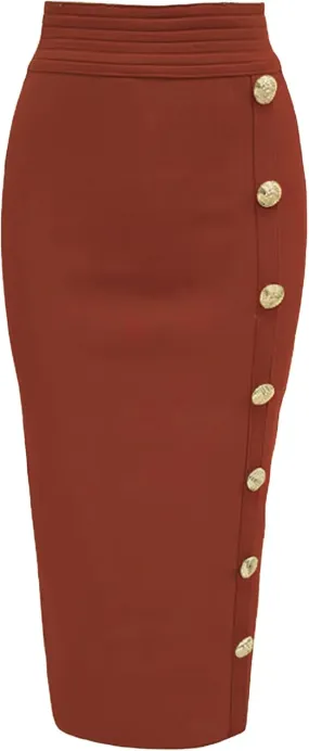 CHARTOU Women Long Bodycon Skirt Pencil Skirt High Waisted Button Zipper Midi Packaged Hip Skinny Skirt