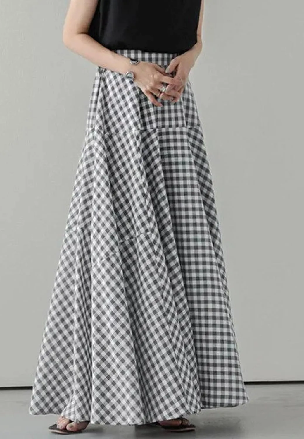 CHARTOU Women Plaid Maxi Skirt Pleated Long Skirt Summer A Line Skirt Flared Elastic High Waisted Flowy Skirt
