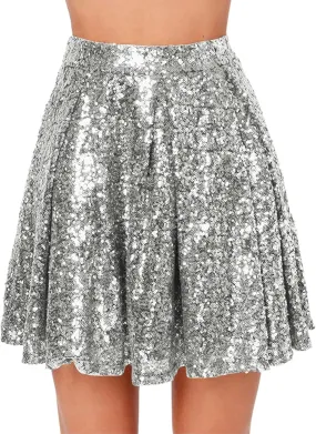 Christmas Skirt Women's Fashion High Waist Pleated Solid Color Short Skirt Loose Sequin Skirt Womens Midi Skirts