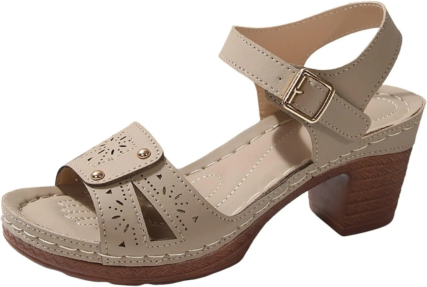 Chunky Heel Sandals for Women Comfortable Dressy Arch Support Sandal Adjustable Ankle Strap Open Toe Low Heel Wedge Sandals Platform Summer Casual Hollow Out Breathable Orthopedic Wedge Sandal Shoes