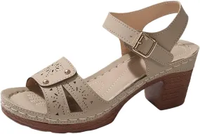 Chunky Heel Sandals for Women Comfortable Dressy Arch Support Sandal Adjustable Ankle Strap Open Toe Low Heel Wedge Sandals Platform Summer Casual Hollow Out Breathable Orthopedic Wedge Sandal Shoes