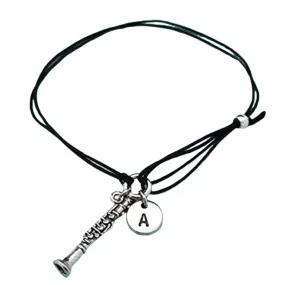Clarinet cord bracelet, clarinet charm bracelet, adjustable bracelet, charm bracelet, personalized bracelet, initial, monogram