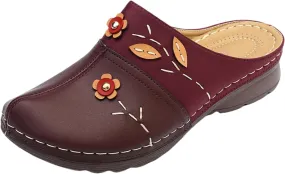 Clogs for Women Slip On Mules Wedge Orthopedic Sandals for Women with Arch Support Close Toe Slip On Soft Soles Flowers Wedge Sandal Comfortable Walking Sandals for Womens Lightweight Trendy Slippers