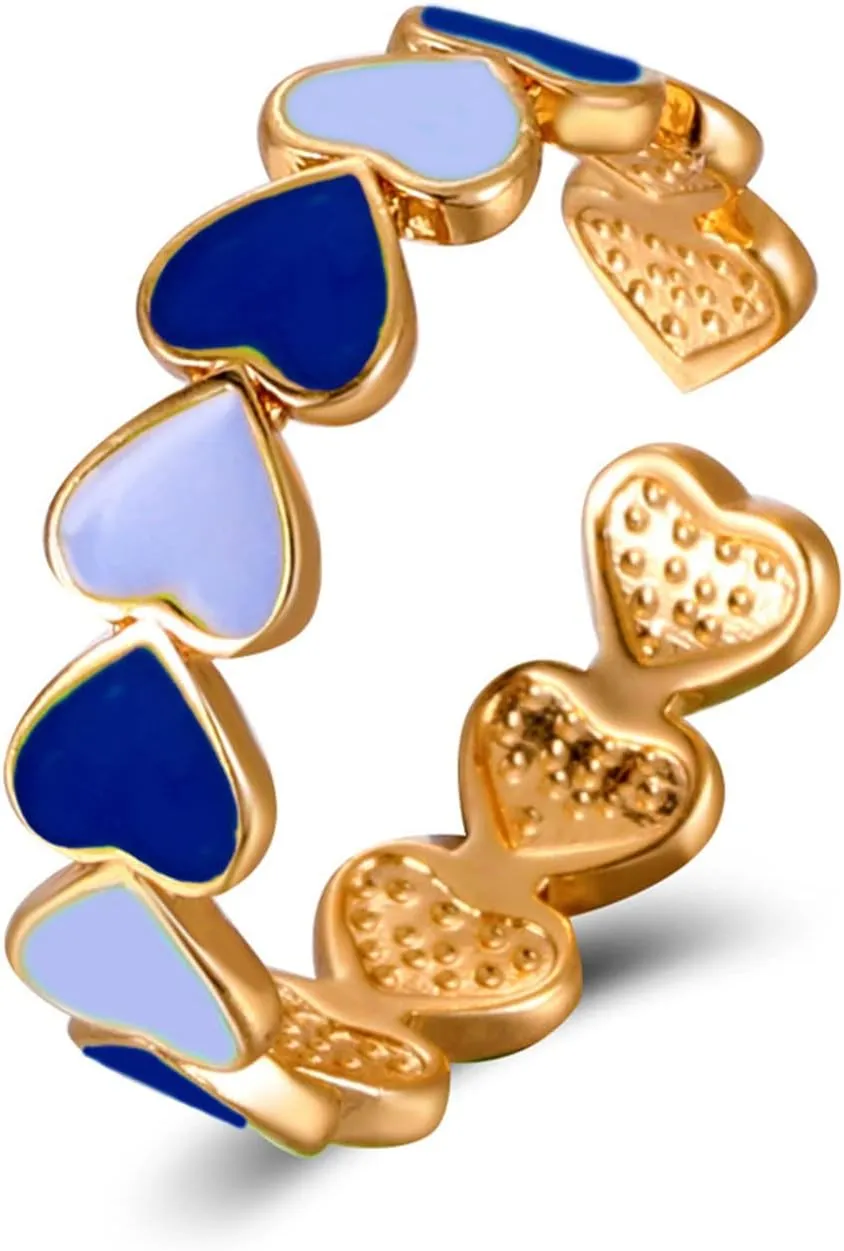 Colorful Enamel Love Heart Band Rings,Cute Stacking Finger Ring for Women Gold Band Rings Wedding Valentine's Day