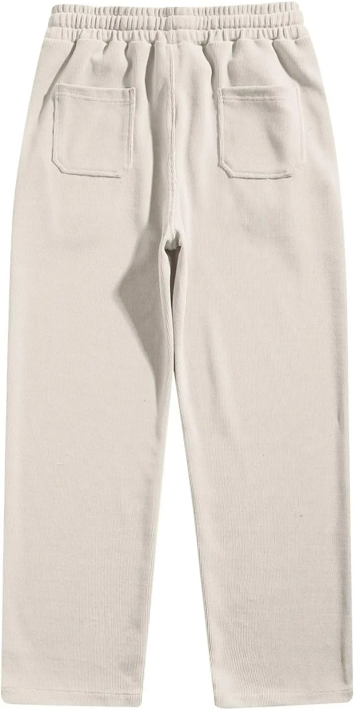 Corduroy Pants for Men Lounge Trendy Trousers Drawstring Slacks Wide Leg Fashion Streetwear