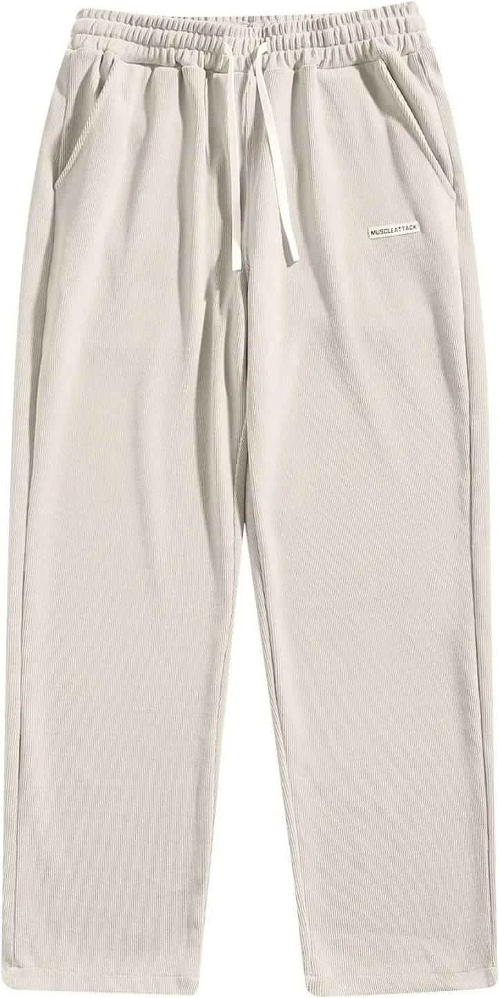 Corduroy Pants for Men Lounge Trendy Trousers Drawstring Slacks Wide Leg Fashion Streetwear