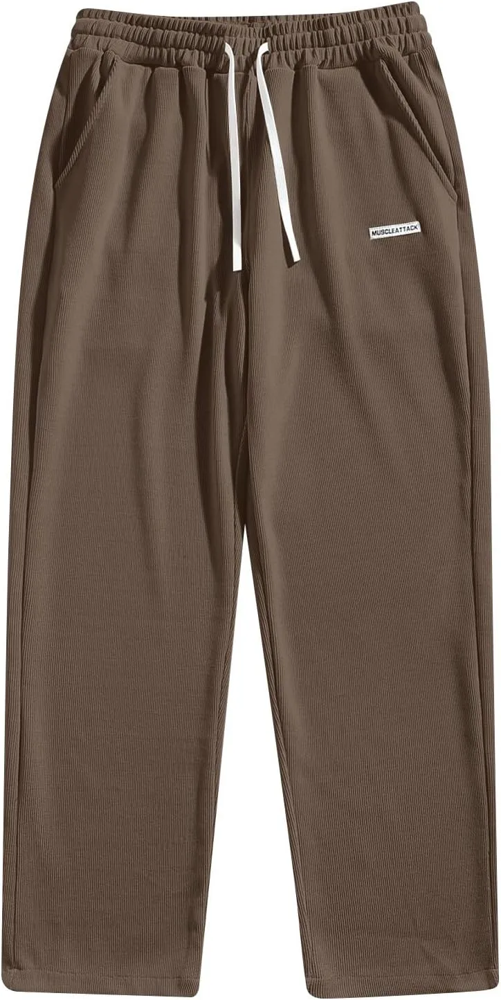 Corduroy Pants for Men Lounge Trendy Trousers Drawstring Slacks Wide Leg Fashion Streetwear