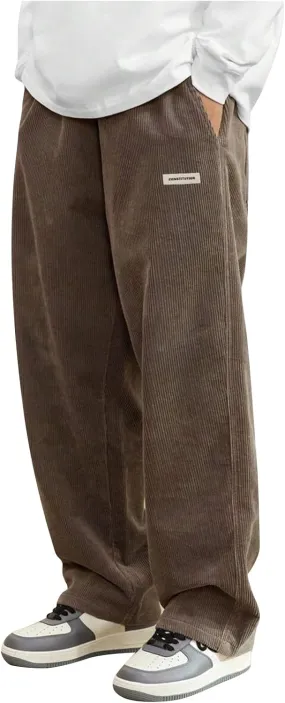 Corduroy Pants for Men Lounge Trendy Trousers Drawstring Slacks Wide Leg Fashion Streetwear