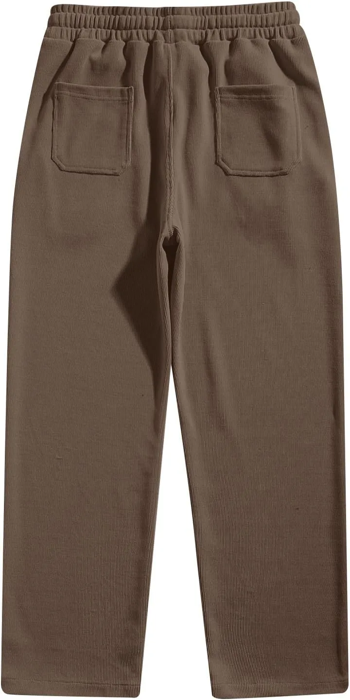 Corduroy Pants for Men Lounge Trendy Trousers Drawstring Slacks Wide Leg Fashion Streetwear