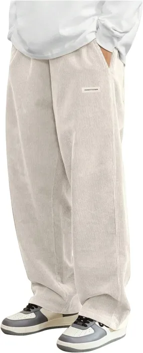 Corduroy Pants for Men Lounge Trendy Trousers Drawstring Slacks Wide Leg Fashion Streetwear