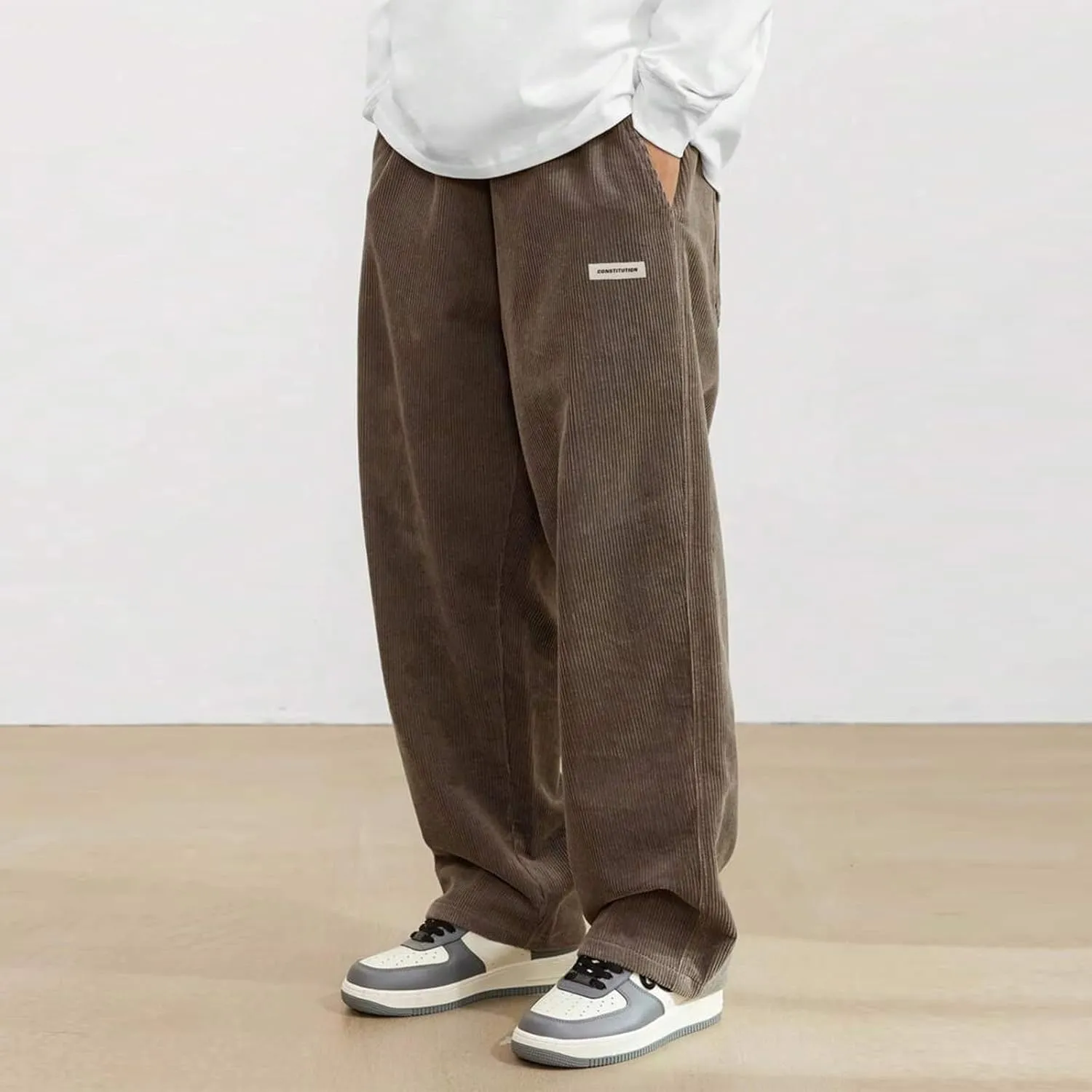 Corduroy Pants for Men Lounge Trendy Trousers Drawstring Slacks Wide Leg Fashion Streetwear