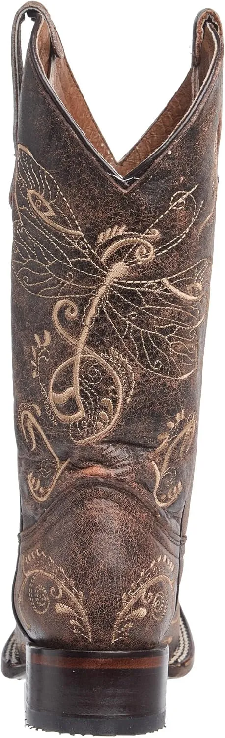 Corral Boots Womens Embroidered Square Toe Casual Boots Knee High Mid Heel 2-3" - Brown