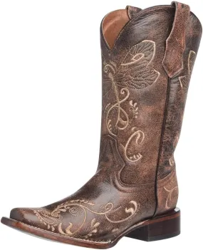 Corral Boots Womens Embroidered Square Toe Casual Boots Knee High Mid Heel 2-3" - Brown
