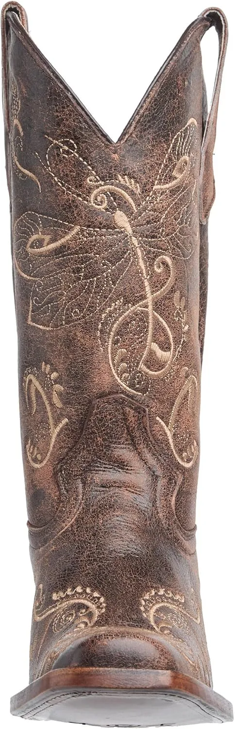 Corral Boots Womens Embroidered Square Toe Casual Boots Knee High Mid Heel 2-3" - Brown