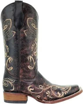 Corral Boots Womens Embroidered Square Toe Casual Boots Knee High Mid Heel 2-3" - Brown