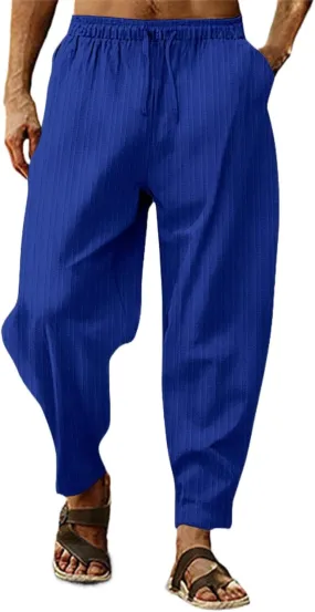 Cotton Linen Pants for Men 2025 Solid Color Casual Harem Trousers Lightweight Loose Beach Yoga Capri Pant with Pocket
