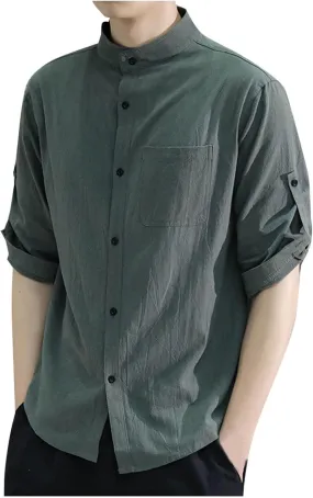 Cotton Linen Shirts for Men Big and Tall Button Down Shirts Lightweight Casual Short Sleeve Beach Hawaiian Shirt Tops