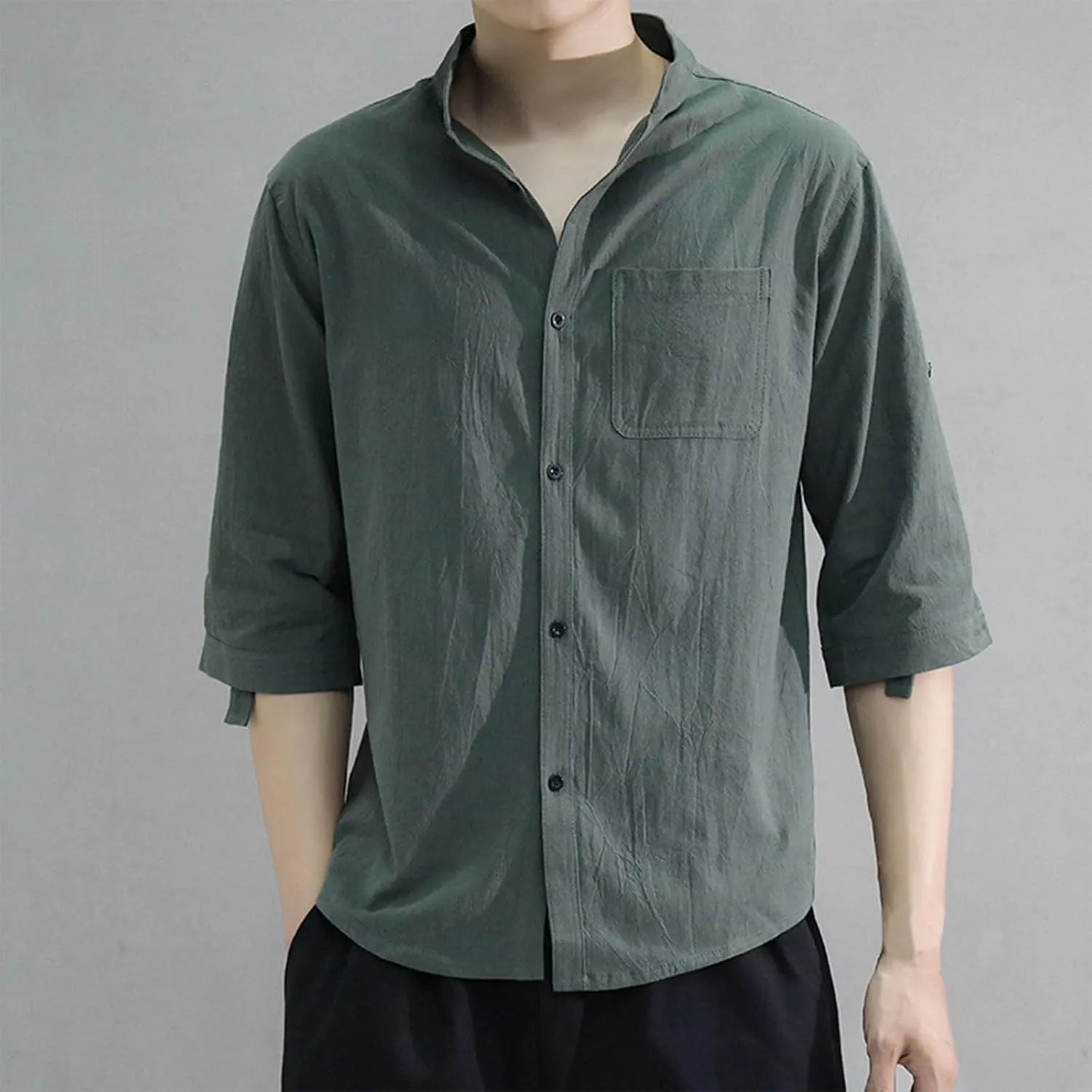 Cotton Linen Shirts for Men Big and Tall Button Down Shirts Lightweight Casual Short Sleeve Beach Hawaiian Shirt Tops