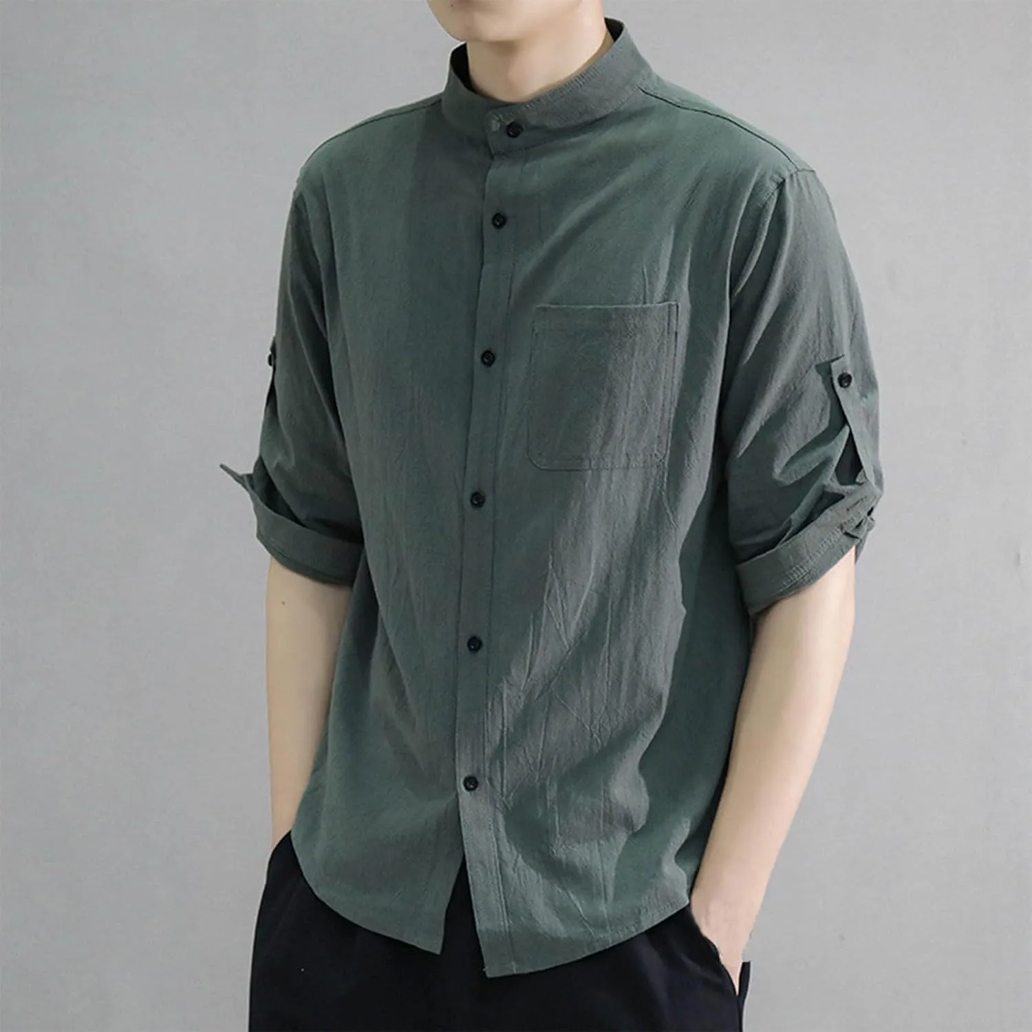 Cotton Linen Shirts for Men Big and Tall Button Down Shirts Lightweight Casual Short Sleeve Beach Hawaiian Shirt Tops