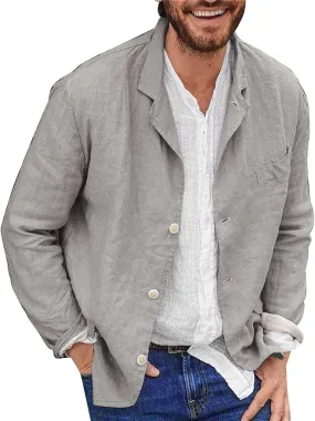 Cotton Linen Shirts for Men Down Shirt Long Sleeve Summer Tops Lightweight Tropical Beach Vacation Shirt with Pocket