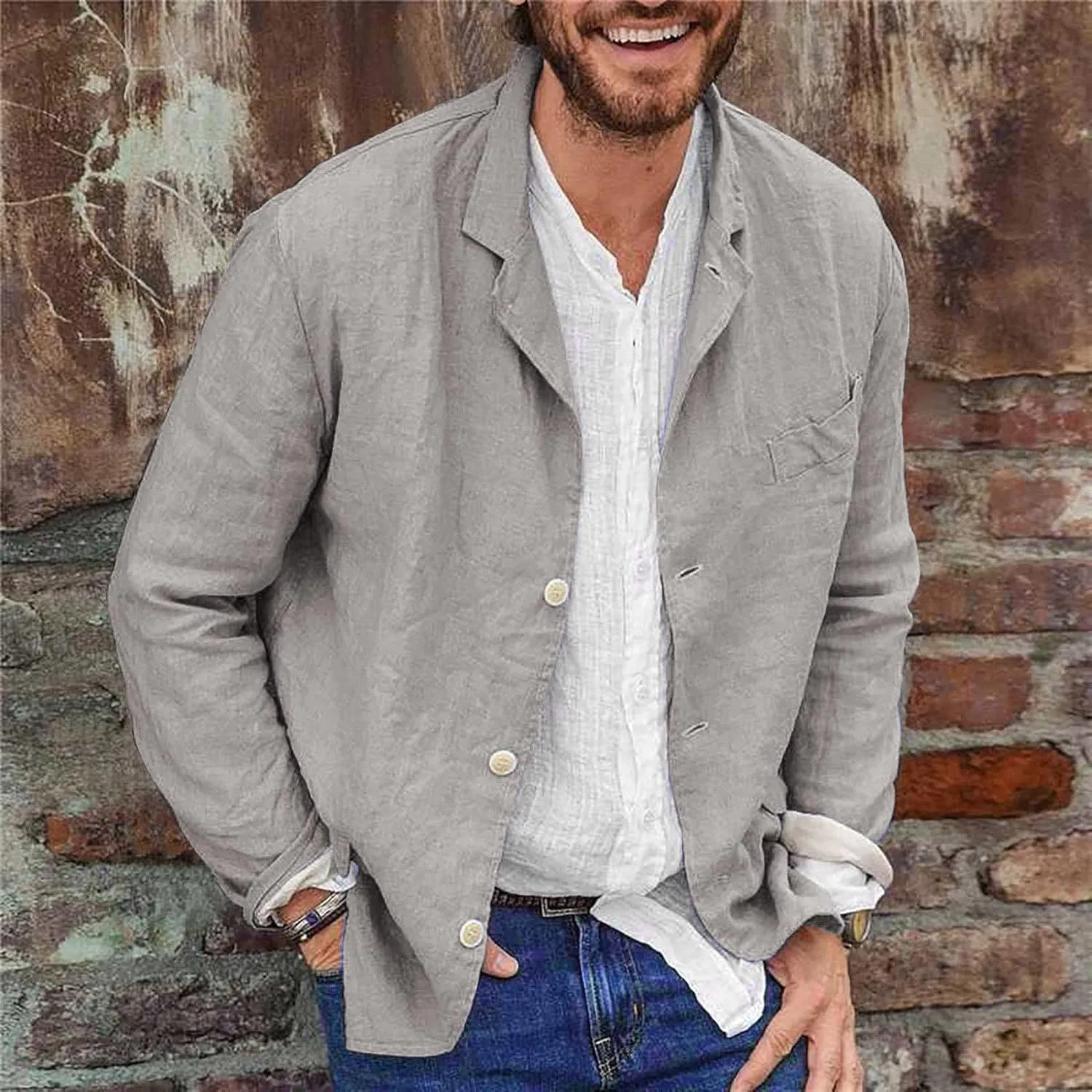Cotton Linen Shirts for Men Down Shirt Long Sleeve Summer Tops Lightweight Tropical Beach Vacation Shirt with Pocket