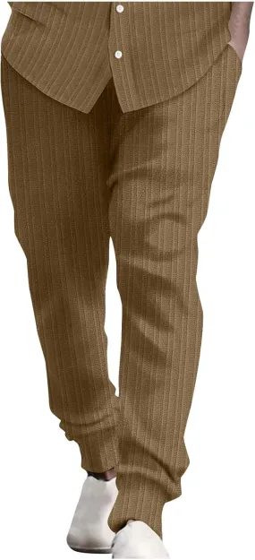 Cotton Stripe Linen Pants Men Dressy Casual Trousers Slim Fit Lounge Pants Trendy Tapered Pants Breathable Pants