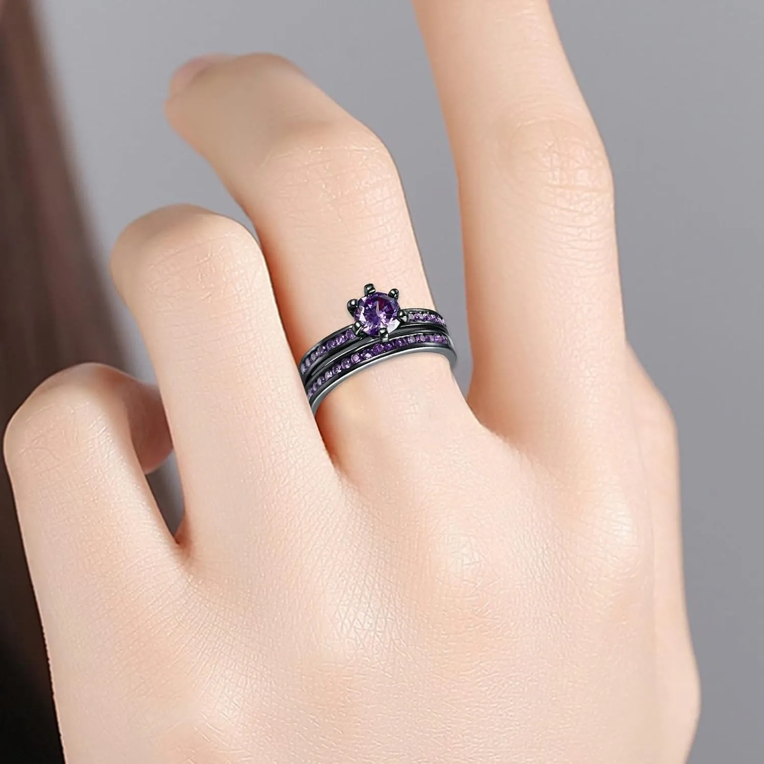 Cubic Zirconia Bridal Ring Set For Women Round Cut Engagement Ring 925 Silver Solitaire Anniversary Promise Rings
