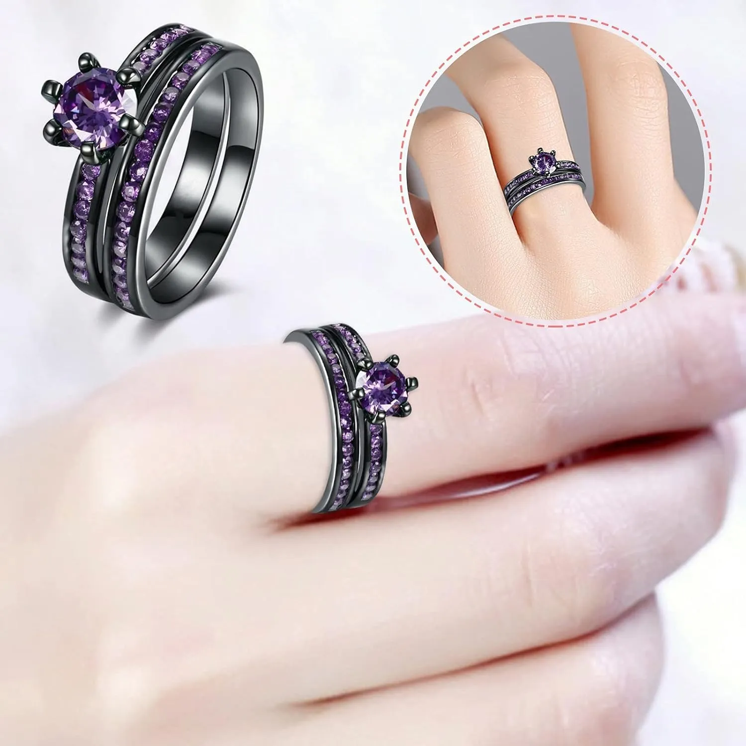 Cubic Zirconia Bridal Ring Set For Women Round Cut Engagement Ring 925 Silver Solitaire Anniversary Promise Rings