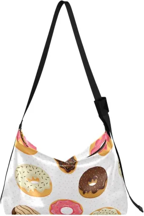 Cute Donuts Hobo Crossbody Bags for Women Leather Large Shoulder Bag Cross Body Doughnut Trendy Womens Tote Bags Handbag for Travel Shopping