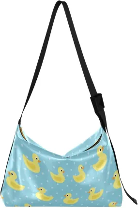 Cute Ducks Hobo Crossbody Bags for Women Leather Large Shoulder Bag Cross Body Blue Trendy Womens Tote Bags Handbag for Travel Shopping