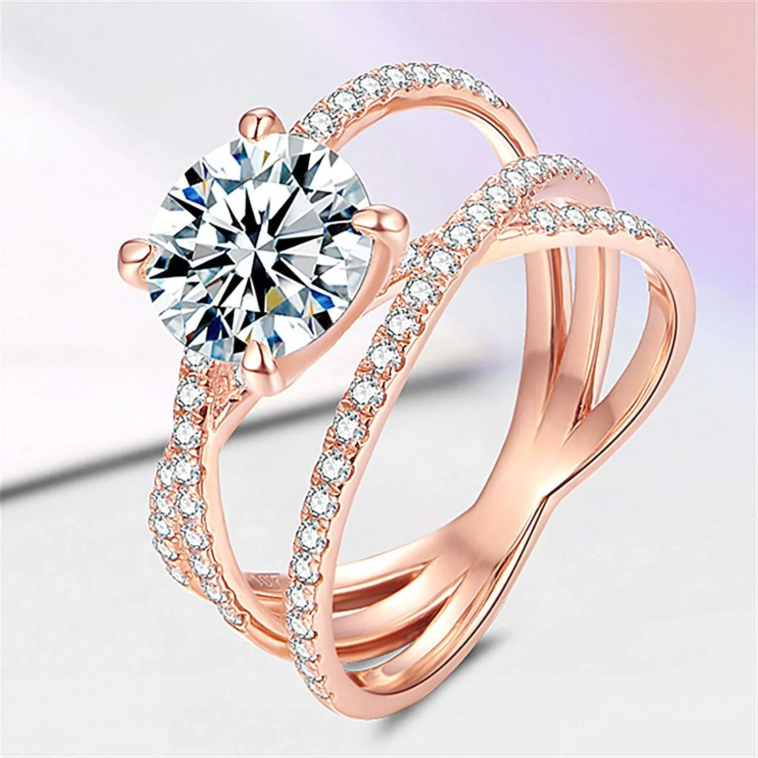 CZ Simulated Diamond Ring for Women Inlaid Zircon Rings Elegant Jewelry Proposal Ring