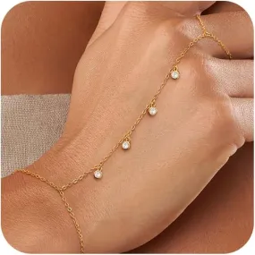 Dainty Hand Chain: 14K Gold Plated Simple Ring Bracelet for Women - Small Wrist, Cute Finger Bracelet - Waterproof Hand Jewelry - Trendy Gold Chain Ring - Everyday Jewelry