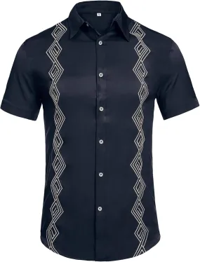 Daupanzees Men's Guayabera Cuban Shirts Short Sleeve Embroidered Shirts Beach Button Down Shirts Summer Casual Shirts Top