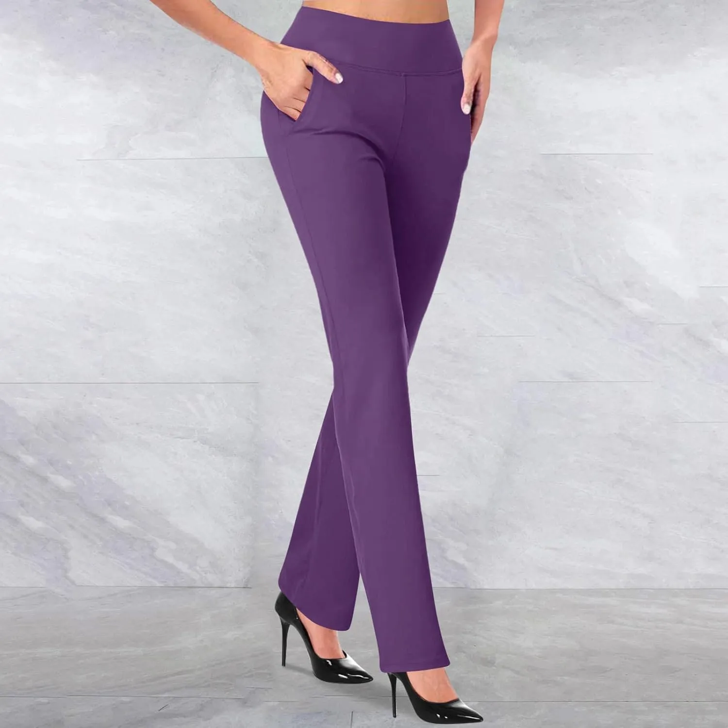 DDAPJ pyju Womens Flare Dress Pants with Pockets High Waist Work Slacks Business Casual Yoga Pants Stretch Comfy Trousers
