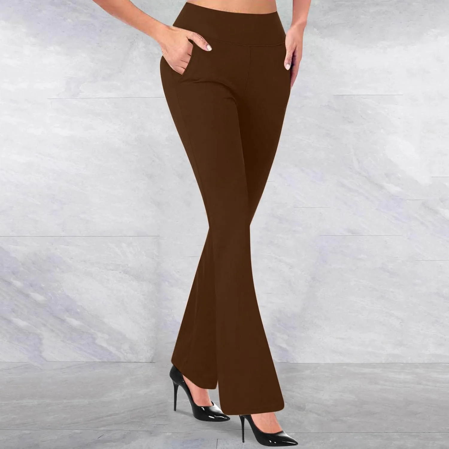 DDAPJ pyju Womens Yoga Dress Pants Bootcut Work Slacks High Waisted Flare Pants Stretch Business Casual Trousers with Pockets