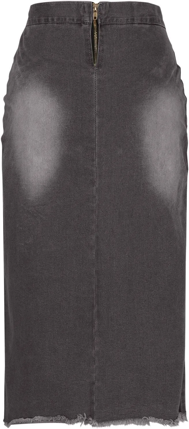 Denim Pencil Skirt Women Lace-up Front Bodycon Jeans Skirt High Waisted Tight Denim Skirts Gothic Punk Frayed Skirts