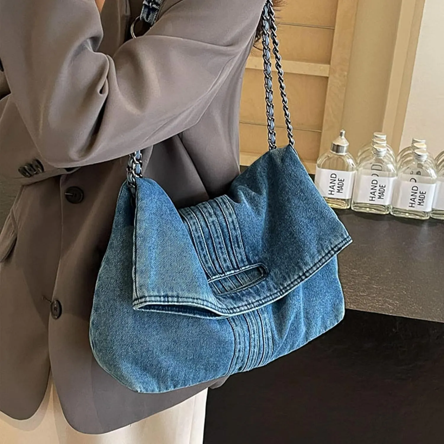 Denim Purse for Women Jean Purses Tote Bag for Womens Handbags Work Bags Shoulder Bag Crossbody Bags for Women