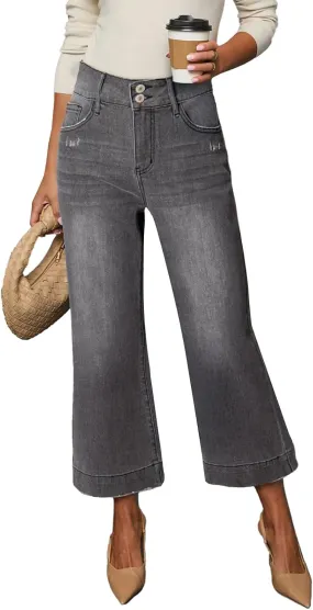 Dokotoo Womens Summer Jeans High Waisted Wide Leg Baggy Jeans for Women Stretch Denim Pants